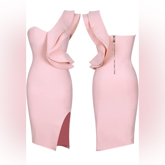 UONBOX Women's One Shoulder Sleeveless Knee Length Side Split Fashion Dress - Picture 3 of 5